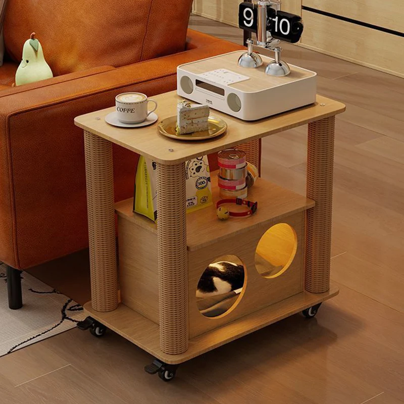 Traditional Farmhouse Rectangular MDF Movable End Table 1-Cabinet For Living Room