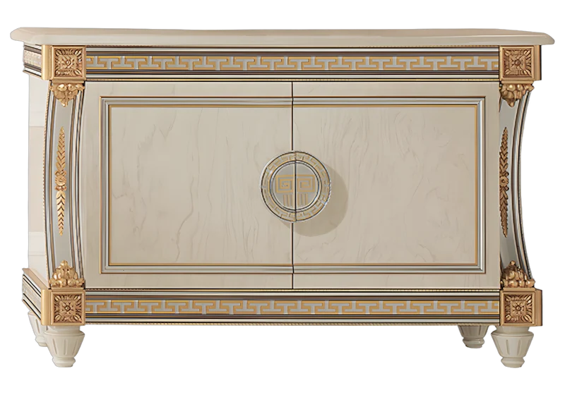 Buffet 2 portes blanc laqué avec ornements dorés - Liberty