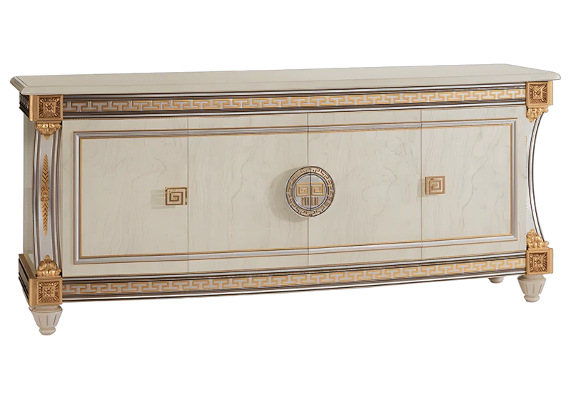 Buffet enfilade 4 portes blanc laqué avec ornements dorés - Liberty
