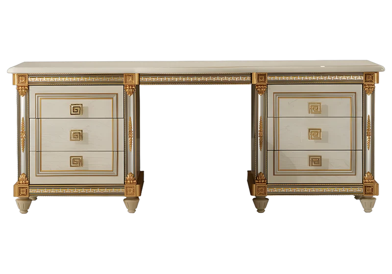 Coiffeuse de chambre blanc laqué avec ornements dorés - Liberty