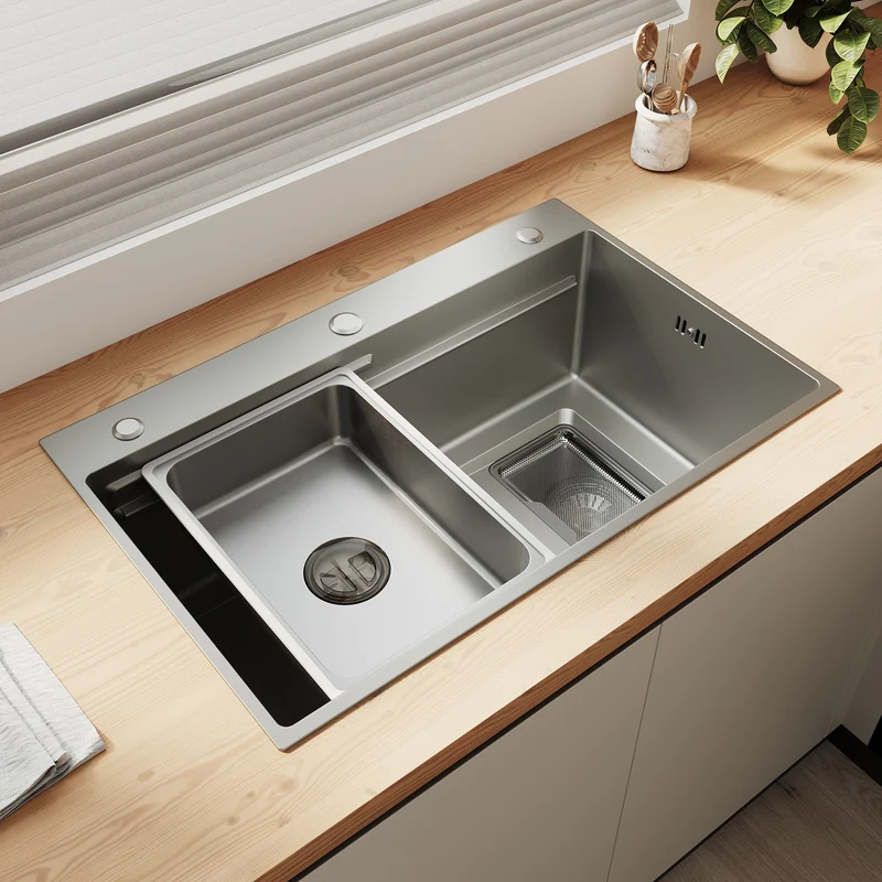 Évier de cuisine en acier inoxydable 304 SUS à 1 cuve, évier encastré à une cuve avec égouttoir, 70 × 45 cm