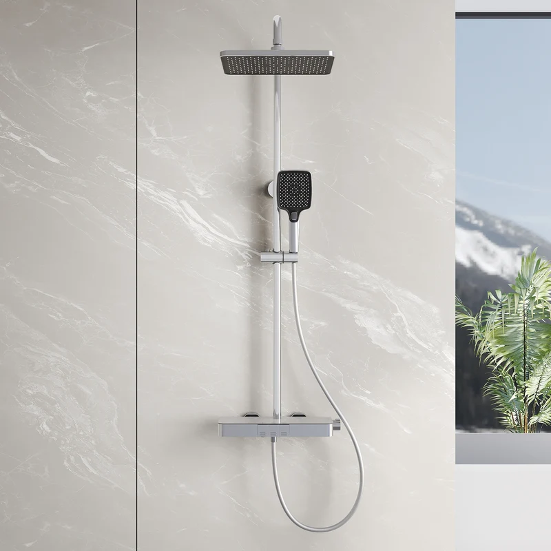 SIRHONA Colonne de Douche Thermostatique, Laiton Chromé Colonne de Douche Tube Rond