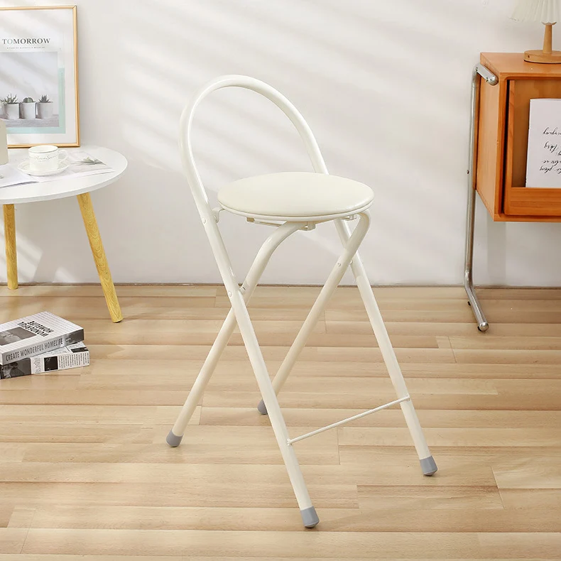 Modern Simplicity Round PU Leather Iron Foldable Bar Stool Backrest Armless For Dining Room