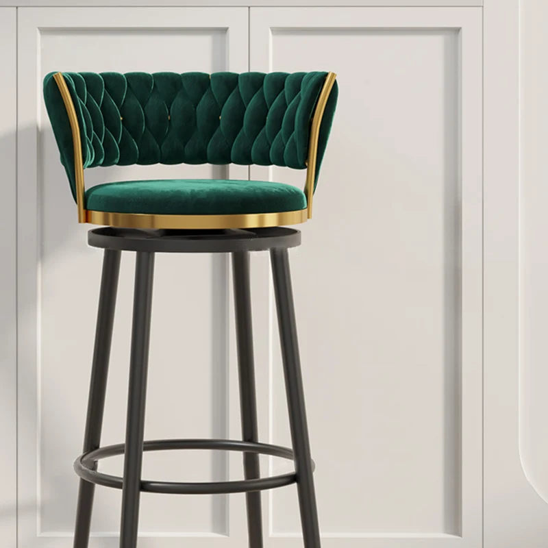 Contemporary Scandinavian Velvet Iron Sponge Round Bar Stool Backrest Footrest Swivel For Kitchen