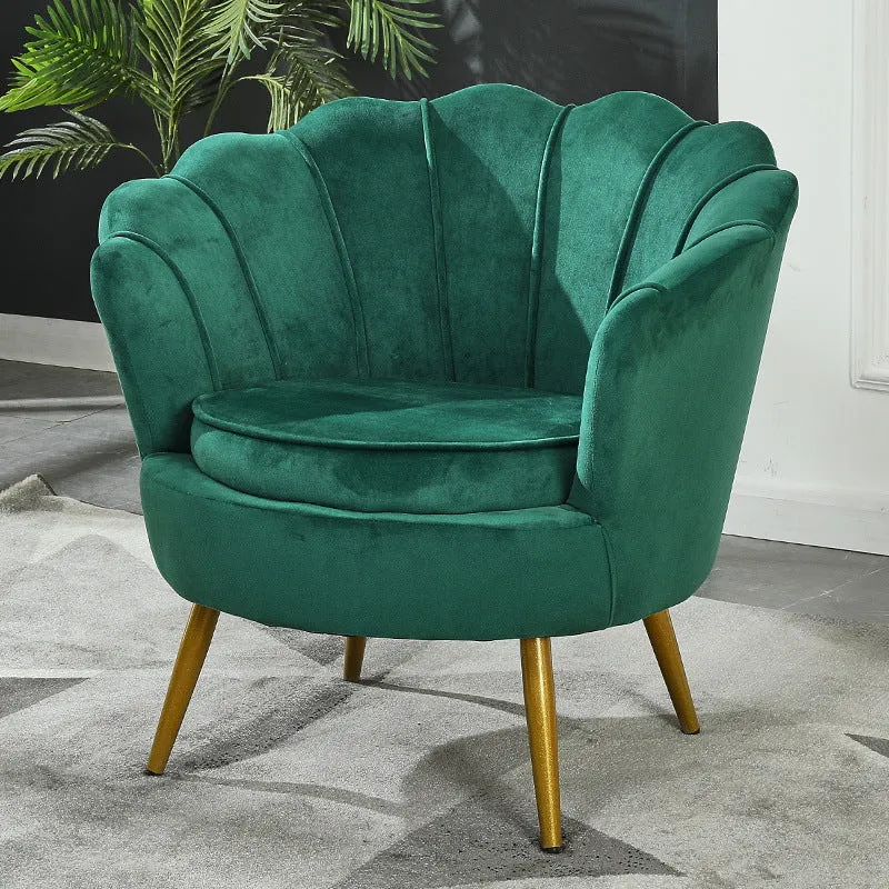 Contemporary Scandinavian Velvet Wood Metal Sponge Petal Round Accent Chair Backrest Armrest For Living Room