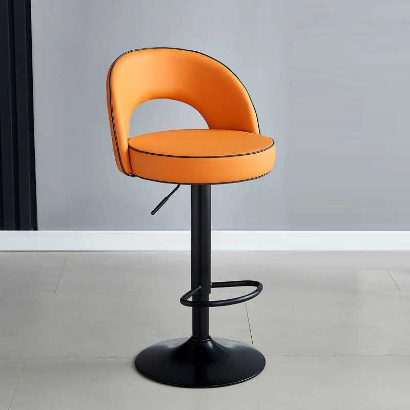 Modern Simplicity Faux Leather Iron Sponge Round Liftable Bar Stool Backrest Footrest Swivel For Kitchen
