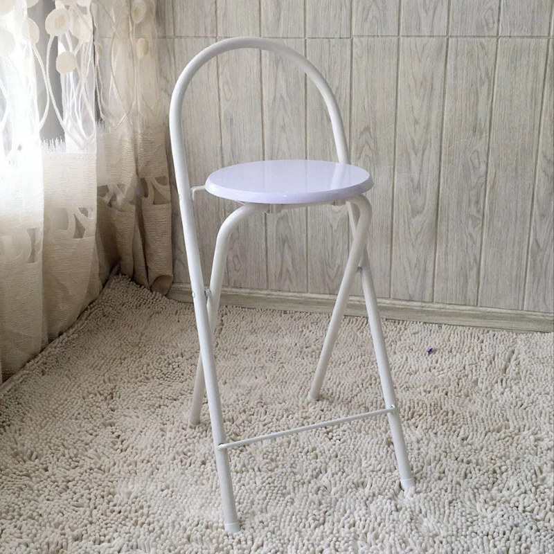 Modern Minimalist Round Carbon Steel MDF Faux Leather Sponge Foldable Bar Stool Backrest Footrest For Kitchen