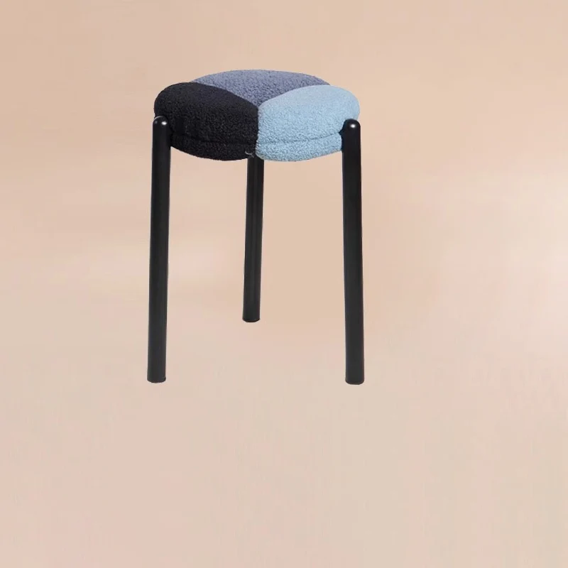 Modern Minimalist Round Metal Teddy Velvet Chair For Living Room