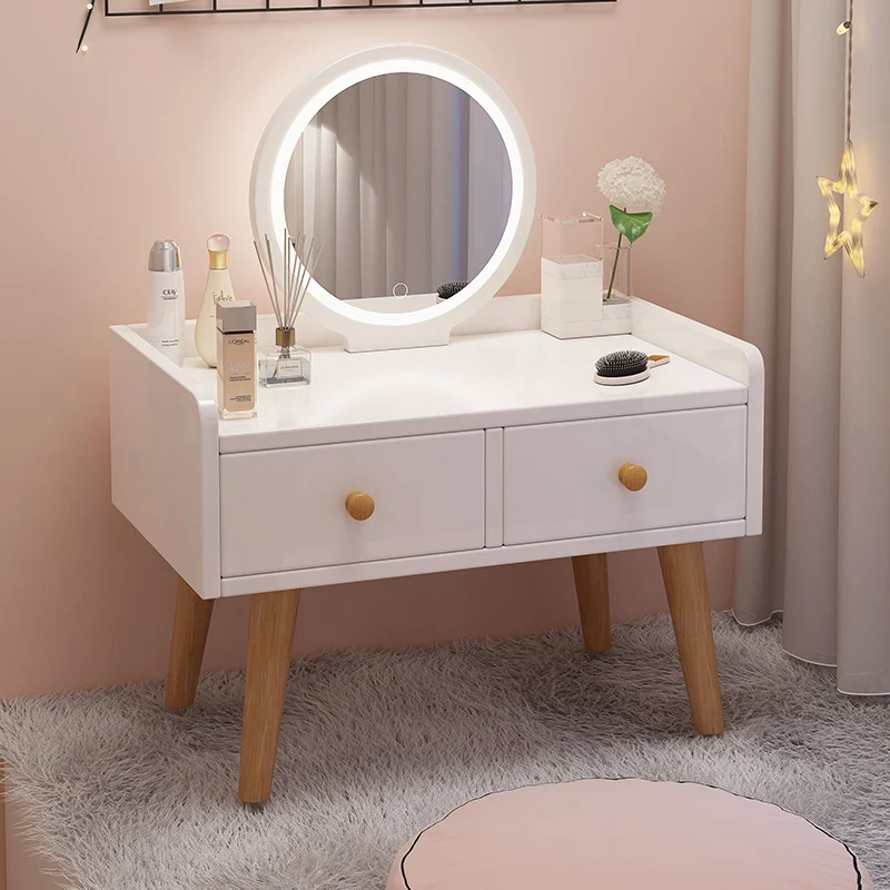 Modern Simplicity Rectangular Cube Round Medium Density Fiberboard Makeup Vanity 2 - Drawer For Bedroom
