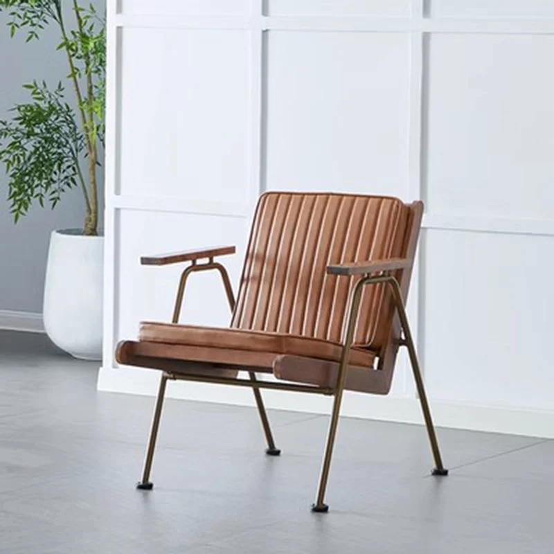 Contemporary Luxury Square Faux Leather Metal Legs Accent Chair Backrest Armrest For Living Room