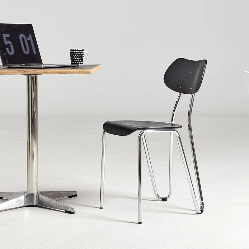 Modern Minimalist Round Geometric Iron Faux Plank Dining Chair For Dining Room