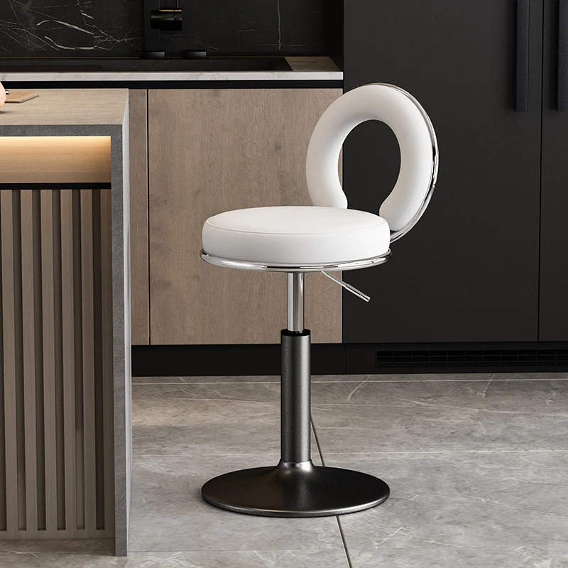 Modern Minimalist Faux Leather Sponge Round Openwork Bar Stool Backrest Footrest For Kitchen