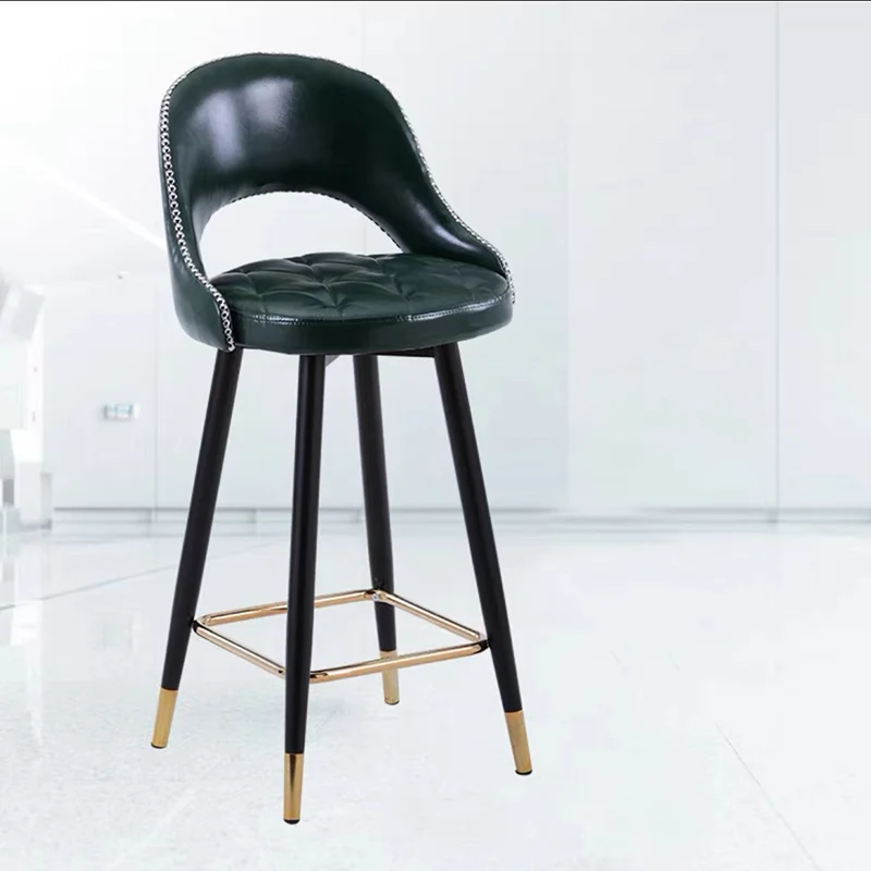 Contemporary Retro Faux Leather Iron Sponge Round Bar Stool Backrest Footrest Swivel For Kitchen