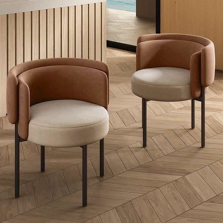 Contemporary Nordic Round Upholstered Velvet Carbon Steel Dining Chair Backrest For Living Room