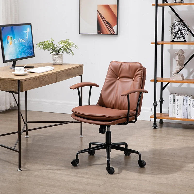 Contemporary Scandinavian Square Cat's Paw Leather Metal Desk Chair Armrests Backrest For Home Office