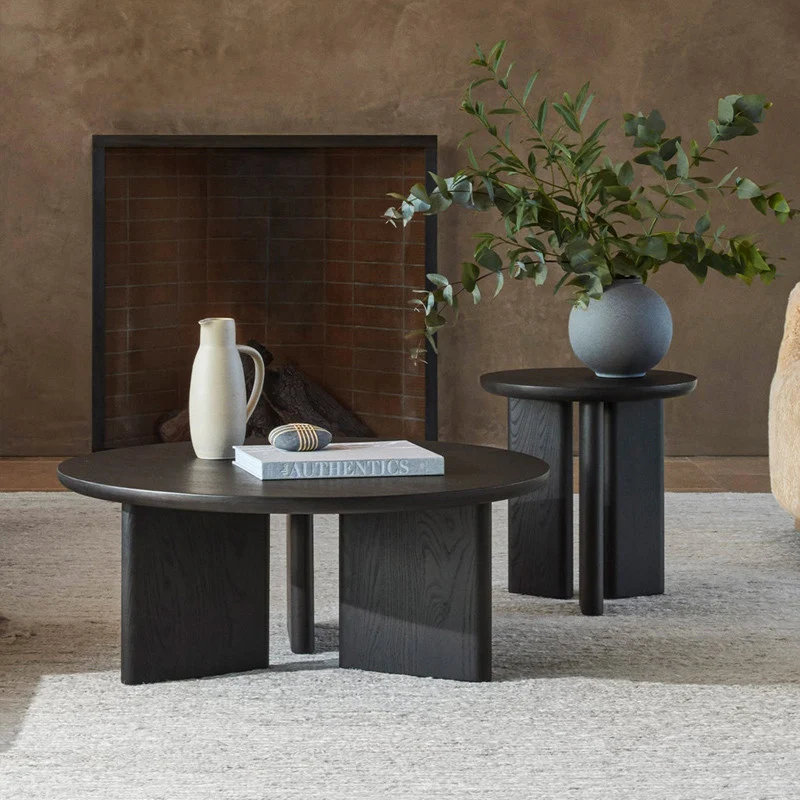 Modern Minimalist Round Square Solid Wood End Table 1-Tier For Living Room
