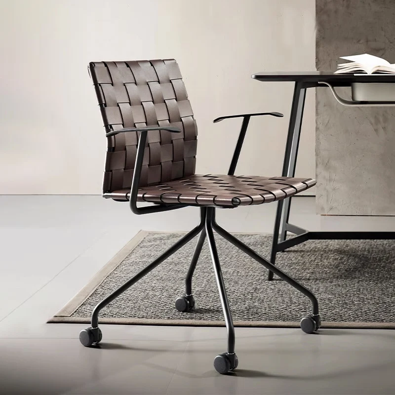 Modern Minimalist Rectangular Saddle-Style Faux Leather Carbon Steel Desk Chair Backrest Armrest For Home Office