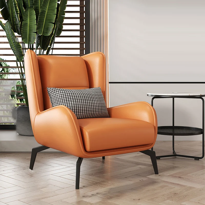 Contemporary Scandinavian Faux Nappa Leather Upholstered Accent Chair Wingback Flared Arm For Living Room