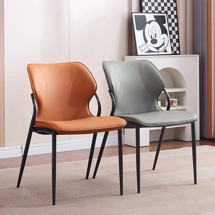 Contemporary Nordic Curved Cat-Scratch Leather Carbon Steel Dining Chair Backrest Armless For Dining Room