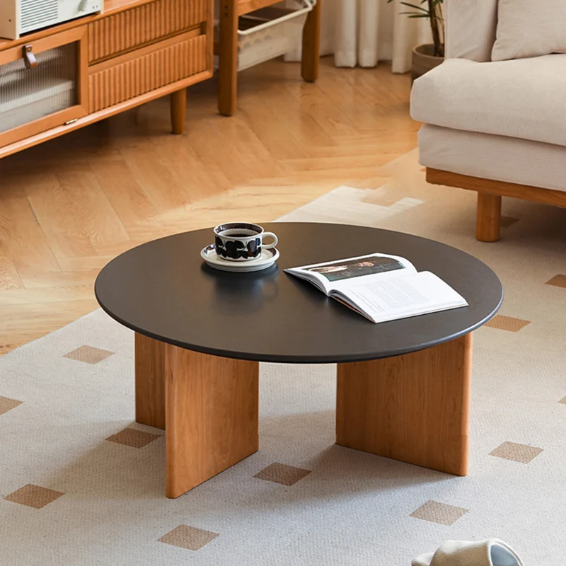 Traditional Vintage Round Rectangle Rock Panel Cherry Wood End Table 1-Tier For Living Room