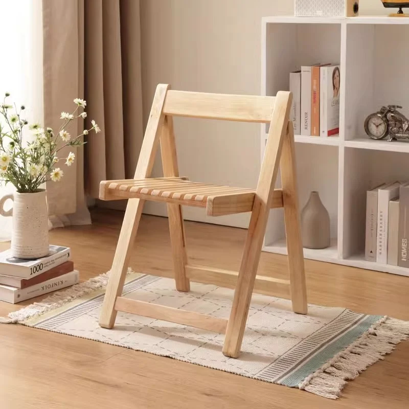 Contemporary Nordic Foldable Rectangular Rubberwood Slat Dining Chair Backrest For Dining Room