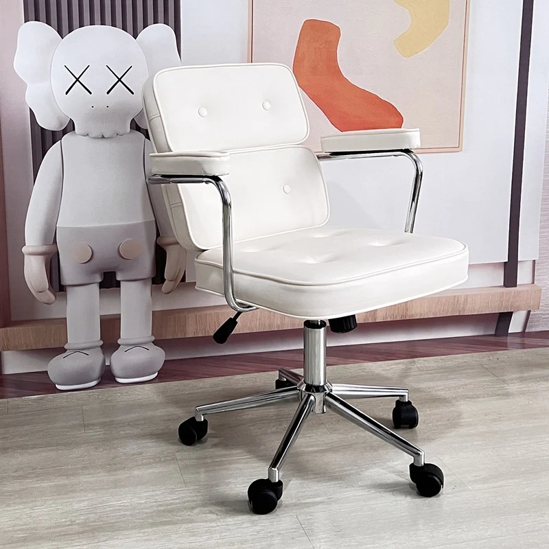 Modern Minimalist Lift Swivel Rectangular Square Metal PU Leather Desk Chair Backrest Armrest For Home Office