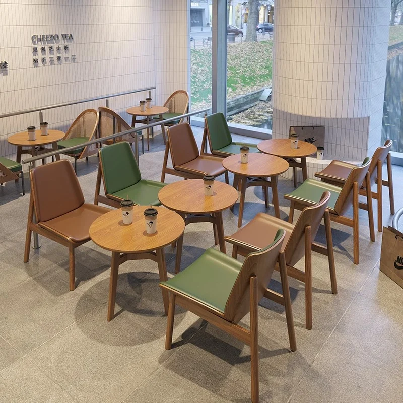 Traditional Chinese Trapezoidal Square Napa Leather Solid Wood Dining Chair Backrest For Dining Room