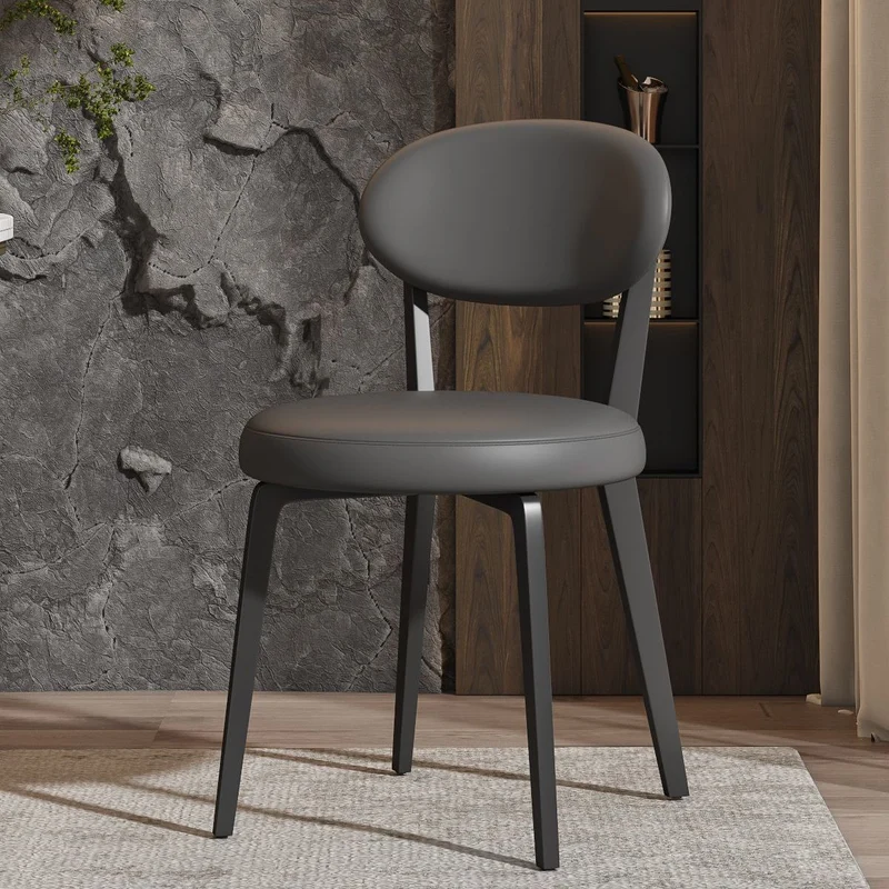 Modern Minimalist Round Upholstered Iron Frame Microfiber Microfiber Leather Dining Chair Backrest For Dining Room