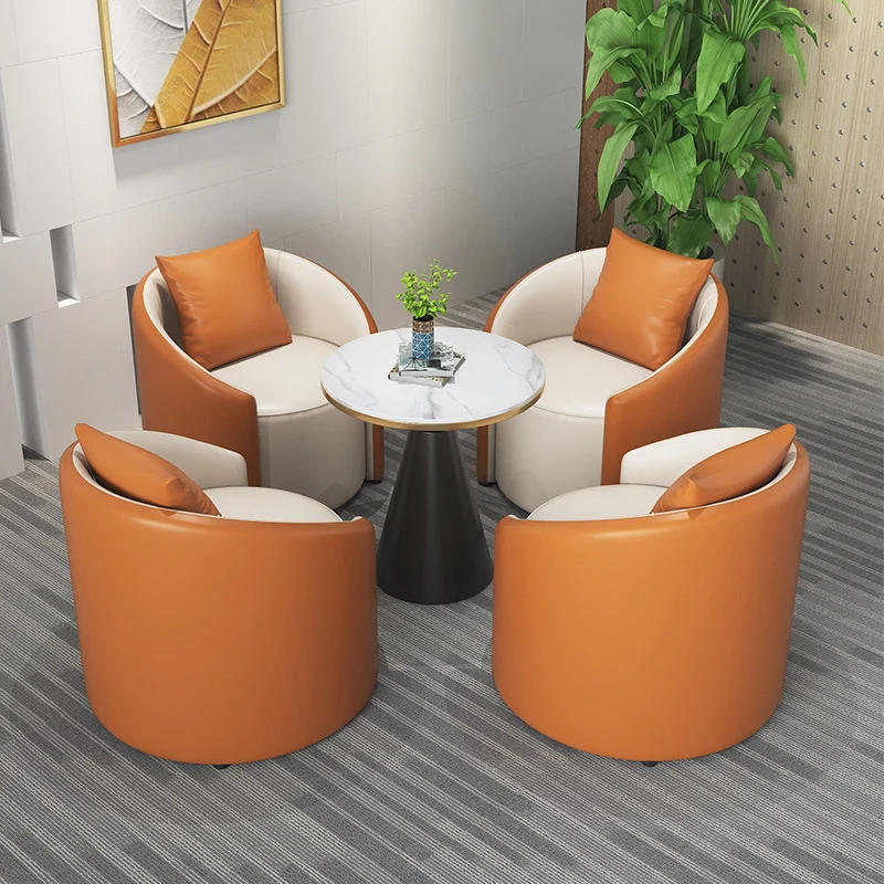 Modern Simplicity Cylinder PU Leather Solid Wood Accent Chair Backrest Armrest For Living Room