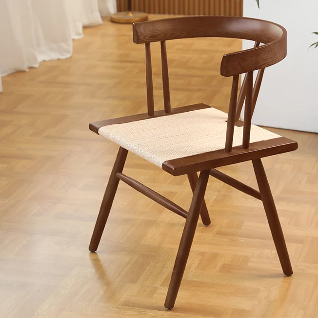 Traditional Chinese Square Rubberwood Kraft Pape Rope Dining Chair Backrest For Dining Room