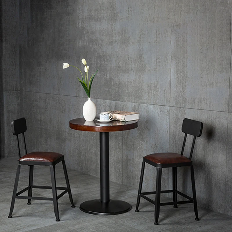 Contemporary Industrial Rectangular Round PU Leather Iron Bar Stool Backrest Armless For Dining Room