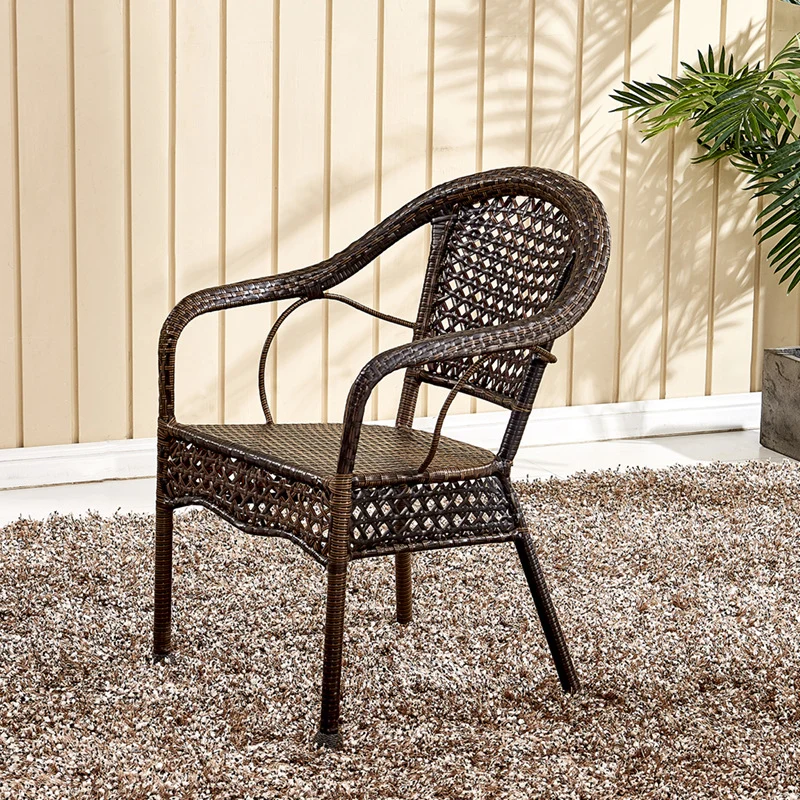 Traditional Vintage Annular Plastic Rattan Steel Pipe Dining Chair Backrest Armrest For Dining Room