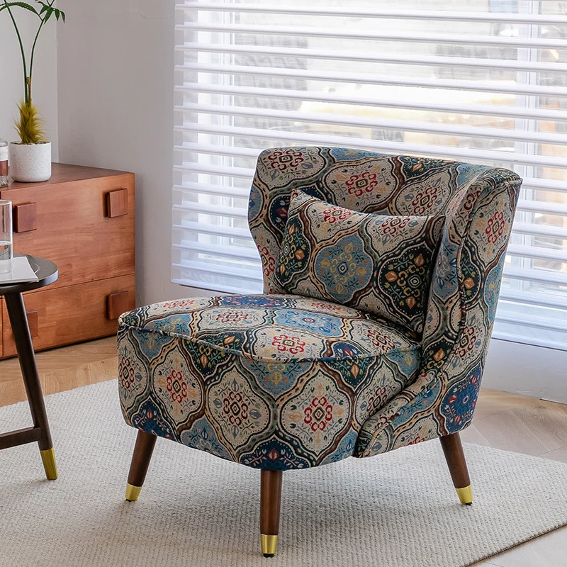 Traditional Vintage Square High Density Foam Cotton Linen Rubberwood Accent Chair Backrest For Living Room