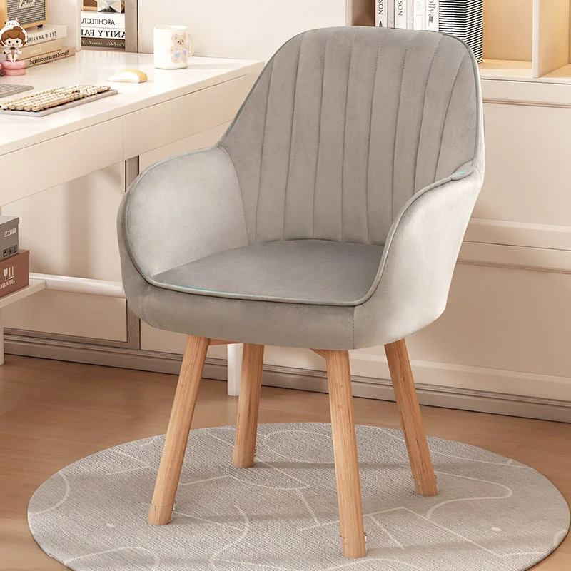 Modern Minimalist Trapezoidal Square Velvet Synthetic Fabric Wood Vanity Stool Backrest Arm For Bedroom