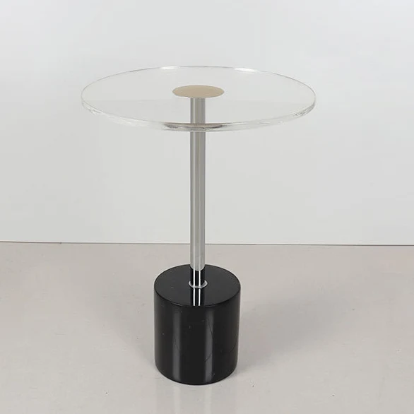 Modern Simplicity Round Cylinder Cone Acrylic Marble Iron End Table 1-Tier For Living Room