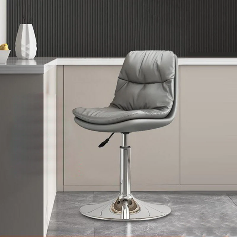 Contemporary Luxury Round Faux Nappa Leather Upholstered Metal Base Height Adjustable Swivel Bar Stool Footrest For Dining Room