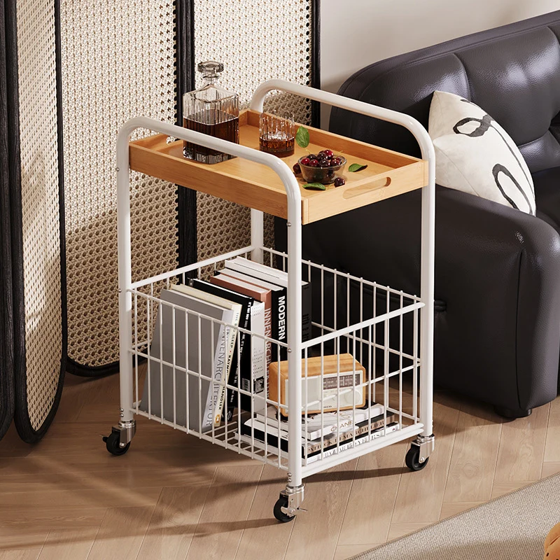 Modern Minimalist Removable Rectangular Nan Bamboo Steel Tube End Table 1-Shelf 1-Storage For Living Room