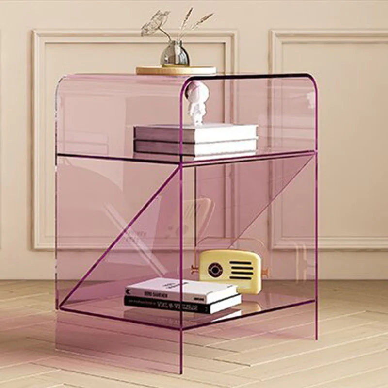 Modern Minimalist Rectangular Acrylic End Table 3-Tier For Living Room