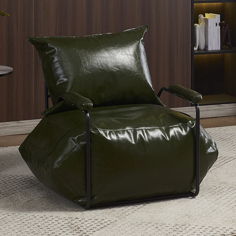 Contemporary Retro Artificial Leather Carbon Steel EPP Square Accent Chair Backrest Armrest 2-Pocket For Living Room