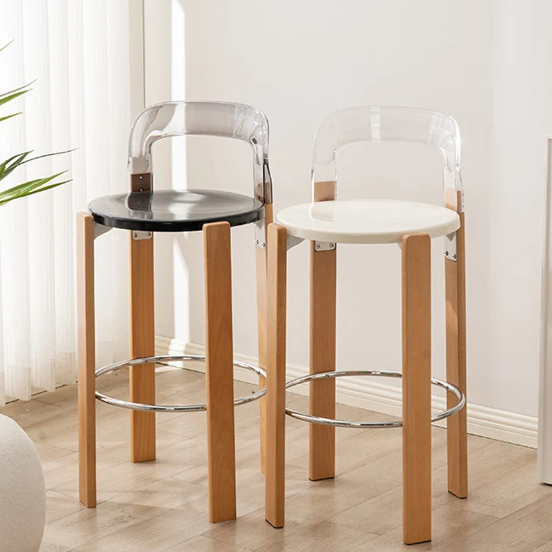 Traditional Chinese Round Square Bent Plastic Solid Wood Dining Chair Backrest Armless For Dining Room