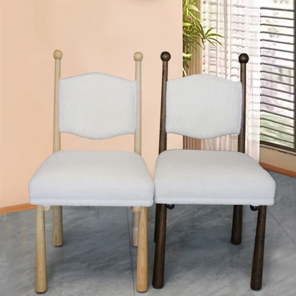 Contemporary Scandinavian Square Cushion Solid Wood & Plywood Sherpa Fabric Dining Chair Backrest For Dining Room