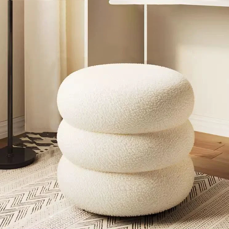 Modern Minimalist Cylinder Frame Sherpa Fabric Plywood Vanity Stool For Bedroom