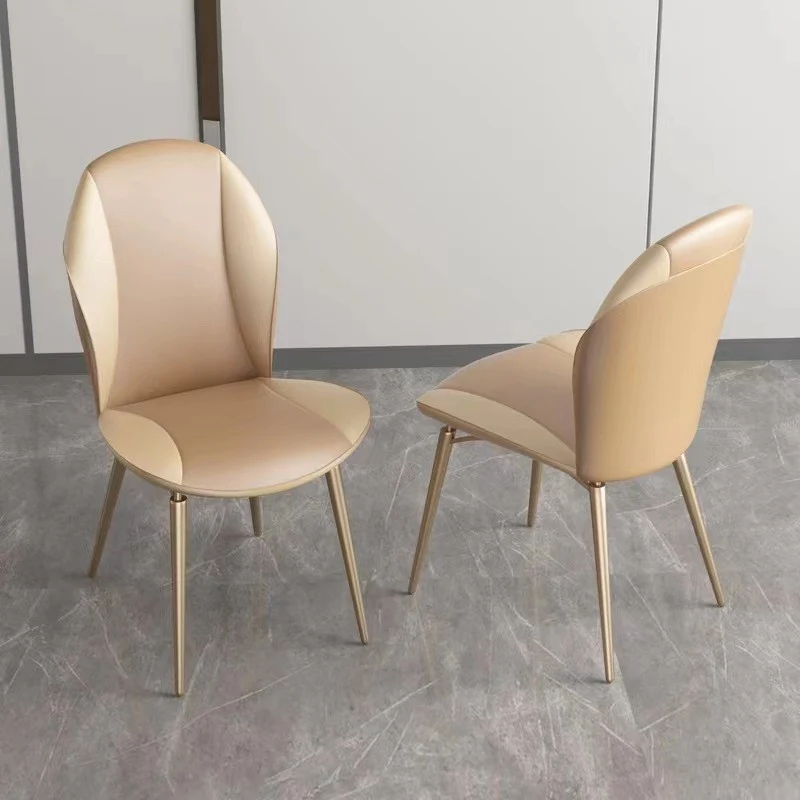 Modern Luxury Curved Oval Microfiber Leather Metal Dining Chair Backrest Armless For Dining Room