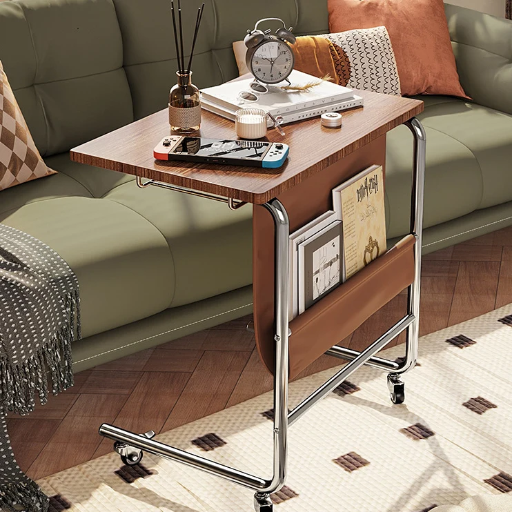 Contemporary Retro Removable Rectangular Cart Faux Panel Metal Frame End Table For Living Room