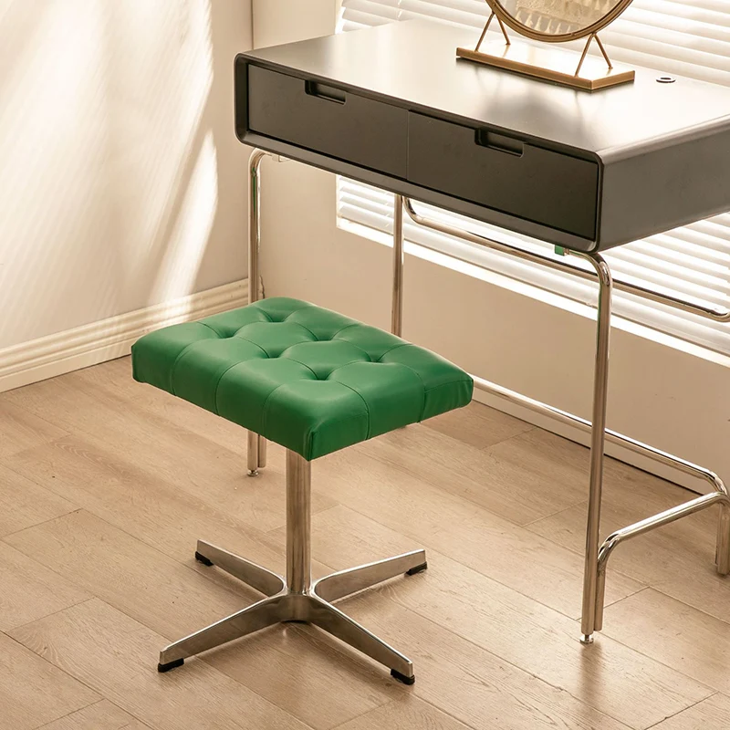Traditional European Rectangular Faux Leather Stainless Steel Aluminum Vanity Stool For Bedroom