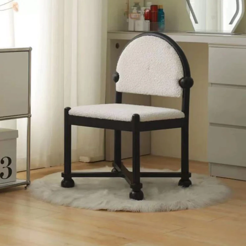 Traditional Vintage Semicircular Back Solid Wood & Plywood Sherpa Fabric Vanity Stool Backrest For Bedroom