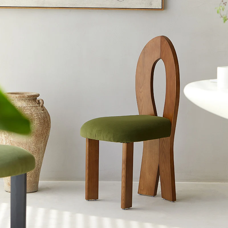 Contemporary Retro Trapezoid Ash Wood Velvet Dining Chair Backrest For Dining Room