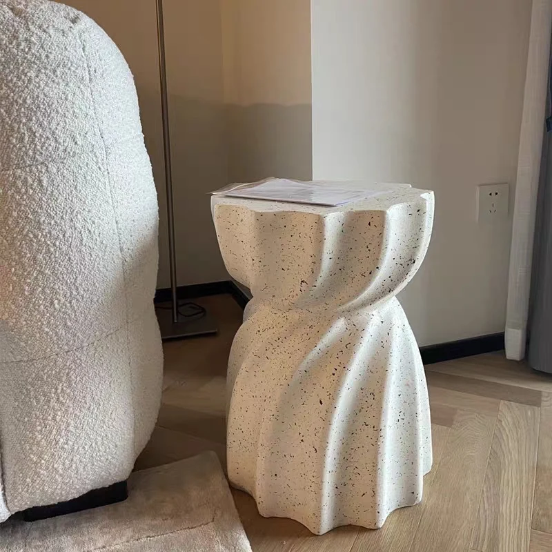 Contemporary Creative Lotus Shape Distressed Magnesium Oxide End Table 1-Tier For Living Room