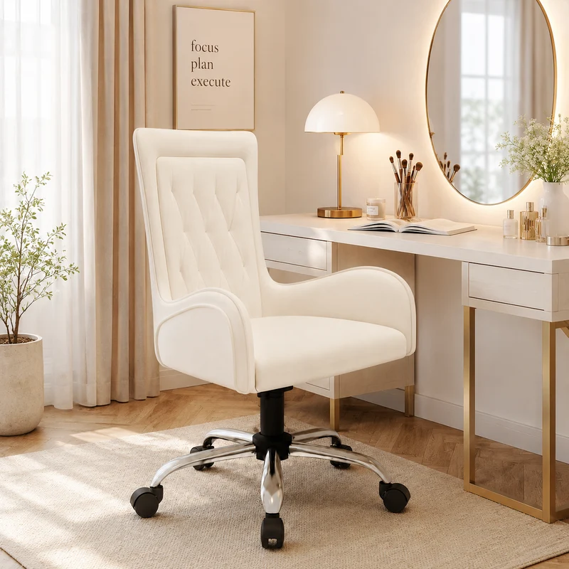 Contemporary Nordic PU Leather Steel Plywood Desk Chair Backrest Armrest For Home Office