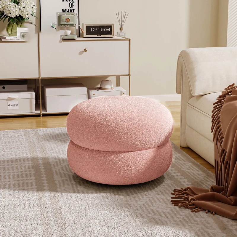 Contemporary Creative Multi-Level Round Sherpa Fabric Plywood Frame Low Stool For Living Room